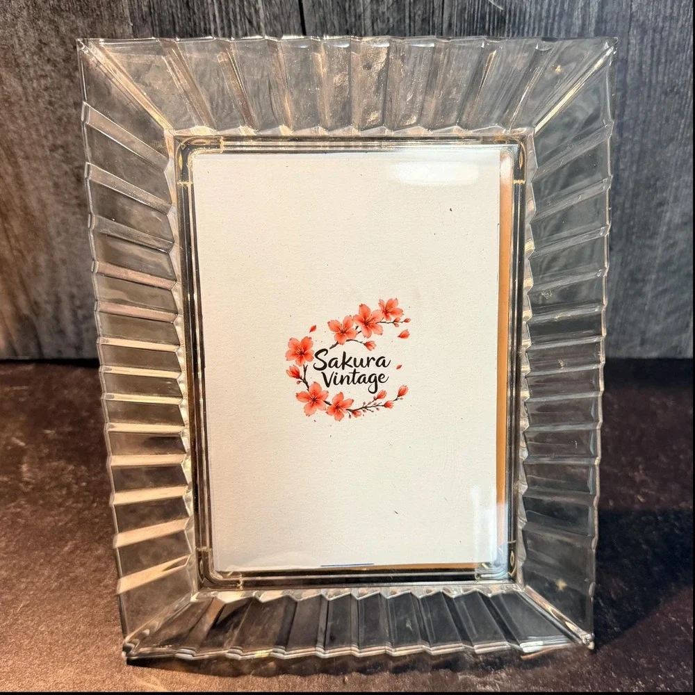 Vintage Lead Crystal Sunburst Picture Frame 5x7 Cut Crystal Tabletop Frame 1990s